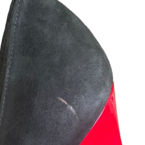 Stuart Weitzman Puento Black Suede Peep Toe Stiletto Heels Sz 8.5 Red Bow & Heel - Picture 10 of 14